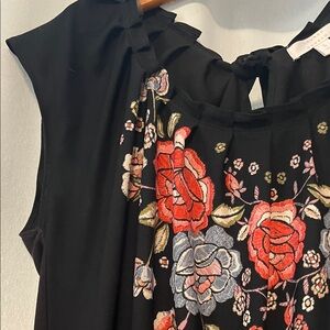 LC Lauren Conrad Black Mini Dress with Red and Gray Floral Embroidery